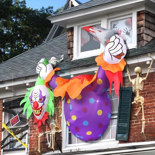 4.5FT Halloween Inflatable Clown Window Decoration - Blow Up Spooky Scene