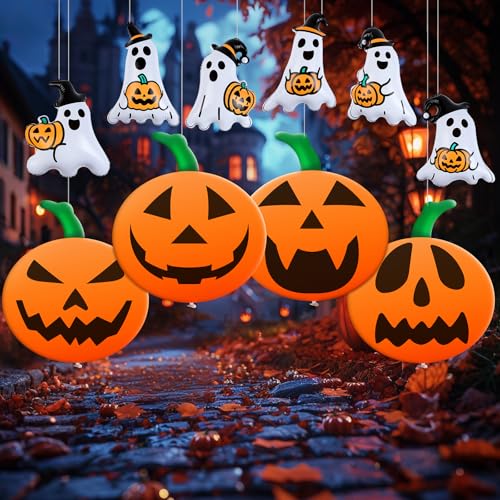 Halloween Inflatable Balloons Set - 10 Pieces with Pumpkin & Ghost Designs - Orange & White, 9 & 16 Inch