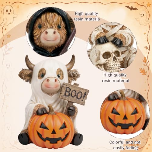 Halloween Highland Cow Figurines Set - Mummy Reaper Ghost Decor - Variation of THIS Listing