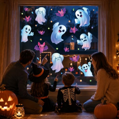Halloween Ghosts & Bats Window Clings - Spooky Ghost & Bat Window Stickers, Reusable Static Decals, 2 Sheets - Halloween Decorations, Classroom & Home, Variation: Ghosts & Bats