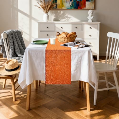 Orange Sequin Table Runners 72 Inch Length - 10 Pack for Weddings & Parties