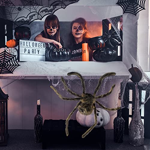 35.5 Inch Halloween Giant Brown Spider Decoration - Realistic Fuzzy Scary Prop for Haunted House & Yard