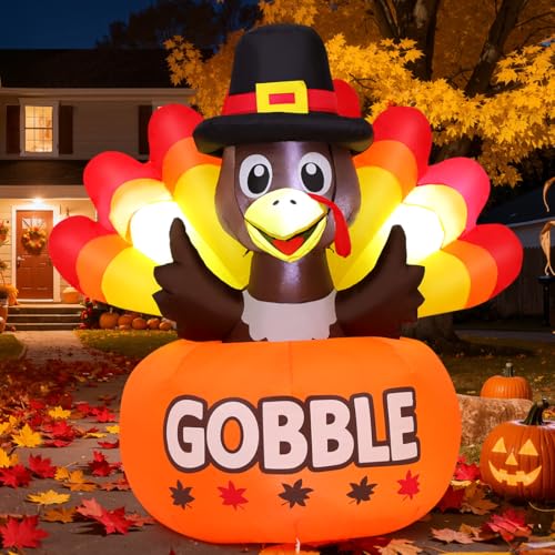Inflatable Thanksgiving Turkey with LED Lights for Outdoor Yard Garden Holiday Decor