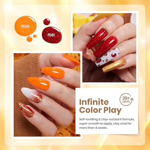 Beetles Fall Gel Polish Set - Mixed Finishes Golden Red Glitter Nail Polish