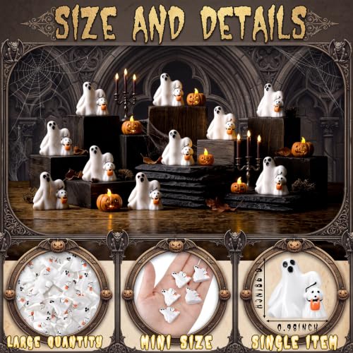 Mini Ghost Dog Figurines - Halloween Resin Decorations, 50 Pcs, Puppy Pumpkin Ghost - Dog Variation