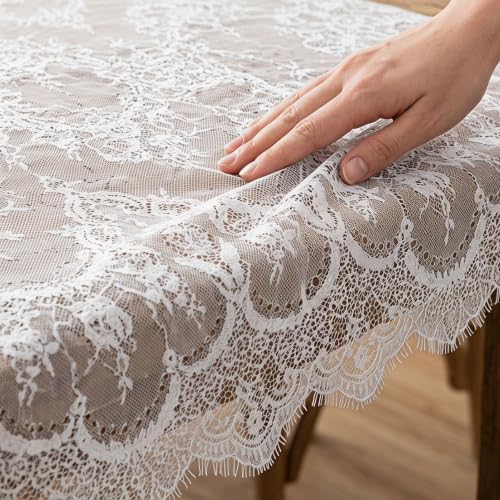 White Lace Tablecloth 60x120 Inch - 2-Pack Elegant Wedding Decor - Variation of B-White / 2
