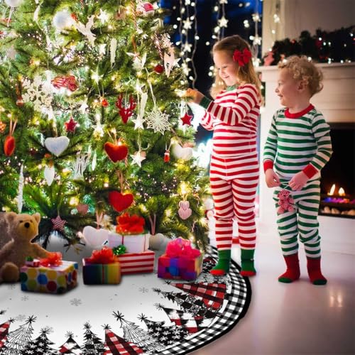 Christmas Tree Skirt 36 Inch Black Buffalo Plaid Farmhouse Decor - Variation of Black and White Buffalo Plaid