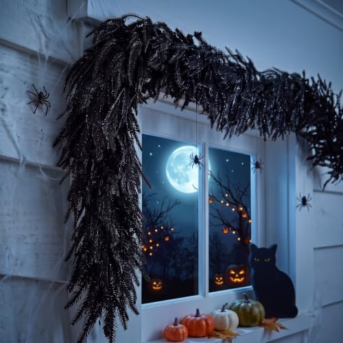 Halloween Black Norfolk Pine Garland - 6 ft Faux Halloween Decor — Variation of Norfolk Pine
