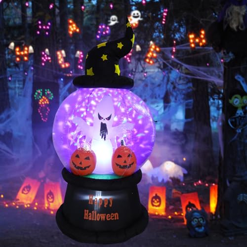 6 Ft Halloween Inflatable Outdoor Yard Decor with Built-in LED Snow Globe Pumpkin & Ghosts