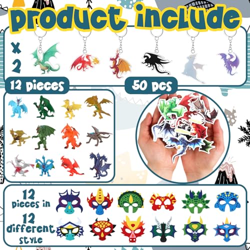 Dragon Theme Party Favors Set for Adults - Masks, Figures, Keychains & Stickers