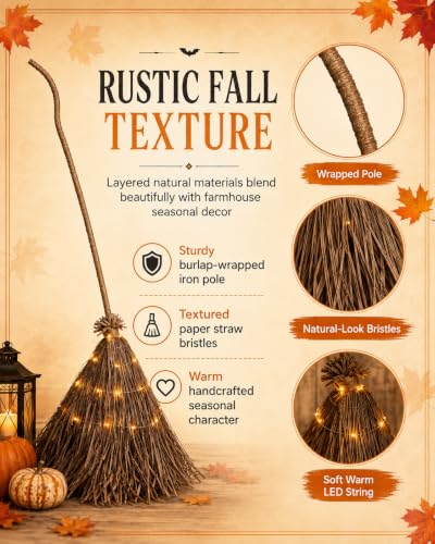 Lighted Halloween Witch Broom Decor - 5.5ft Outdoor Fall & Party Accent