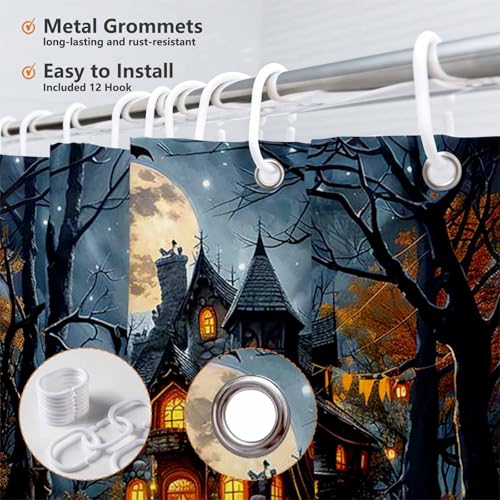 Halloween Evil Pumpkin Shower Curtain Black - Moon Night Bathroom Decor