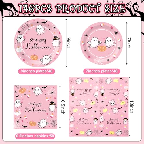 Pink Halloween Party Plates & Napkins Set for 48 Guests - Spooky Birthday Supplies