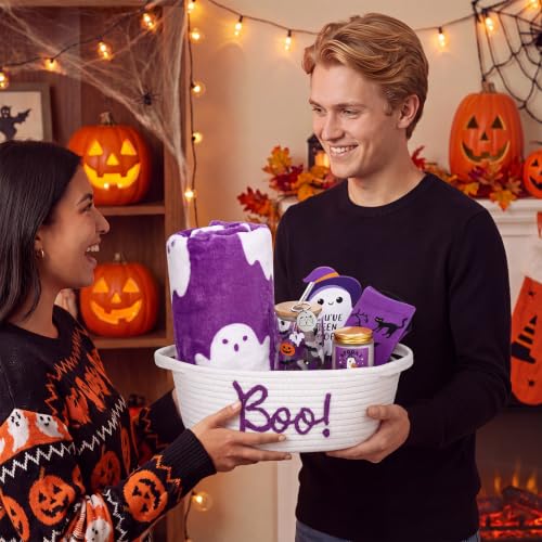 Purple Ghost Socks - Halloween Boo Gift Set with Blanket, Tumbler & Candle