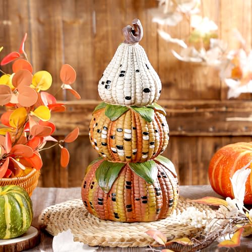 Fall Decorative Corn & Pumpkin Figurines for Home & Garden - 14 Inch Set