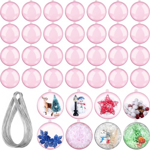 Pink Fillable Plastic Christmas Ornaments Set - 36 Pieces, 80mm/3.15 Inch
