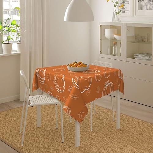 Fall Square Tablecloth 60x60 Inch White Pumpkins Orange Harvest Thanksgiving