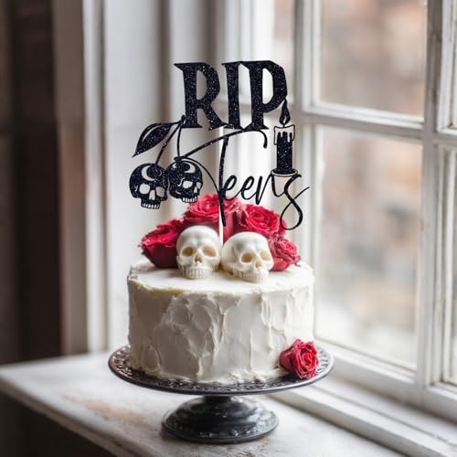 Halloween Gothic Cake Topper for 13th Birthday - Black Glitter Rip Teens Decor
