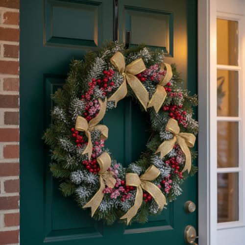 Heavy Duty Black Wreath Hanger Over-the-Door Hook for Seasonal Decorations