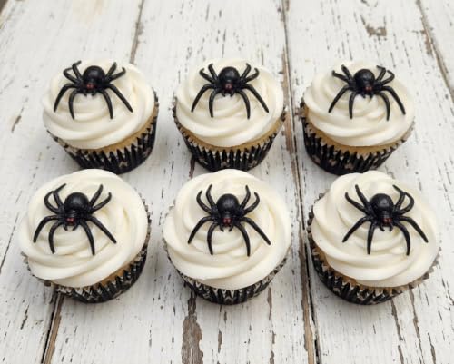 Halloween Spider Cupcake Toppers Pack 36 - Realistic Red Eye Plastic Decor