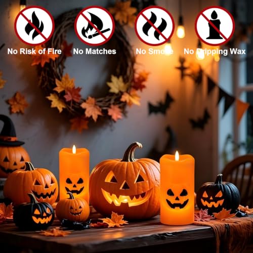 2 Pack Halloween Pumpkin Flameless LED Candles with 6 Hour Timer - Spooky Indoor Decor