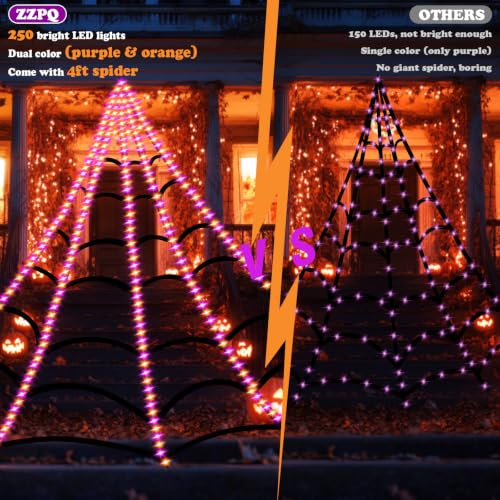 Halloween Light Up Spider Web Outdoor 16.4FT 250 LED Lights - Purple & Orange (Variation B-Purple&Orange)