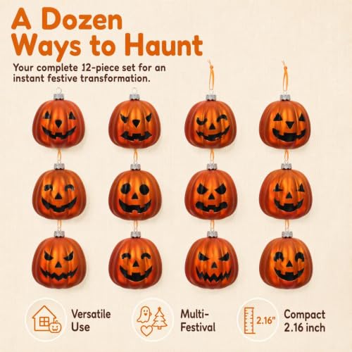 Halloween Pumpkin Hanging Decorations Set - 12 Plastic Ornaments for Festive Indoor & Outdoor Decor