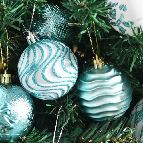 Cerulean Christmas Ball Hanging Ornaments Set - 36 Large Green Shatterproof Decorations