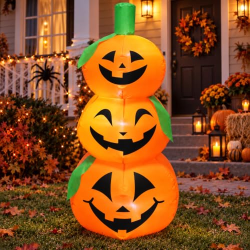Halloween Inflatable Pumpkin Blow Up - 4.3FT Stacked Pumpkin Yard Decoration with LED Lights