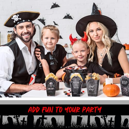Halloween Tombstone Popcorn Boxes - 90 Pcs, 9 Styles, Spooky Party Decor