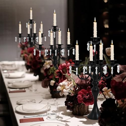 Black 5-Arm Candelabra Centerpiece for Table - 20.3 Inch Tall, 2 Pack Variation