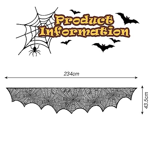 Halloween Fireplace Decor Lace Spider Web Mantel Scarf - Black Fireplace Towel