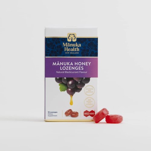 Manuka Health Manuka Honey Lozenges - Blackcurrant Flavor | Natural Throat Relief with Raw Honey & Vitamin C