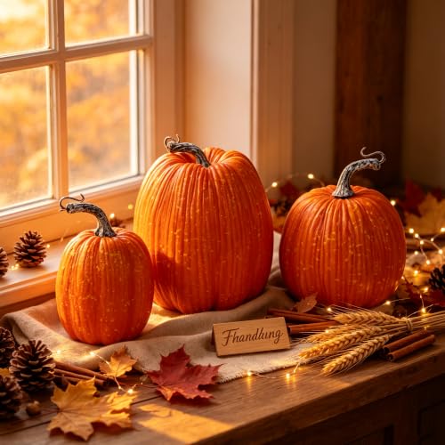 Winemana Fall Decor Artificial Pumpkins Set of 3 Orange Foam Pumpkin - Variation of THIS listing