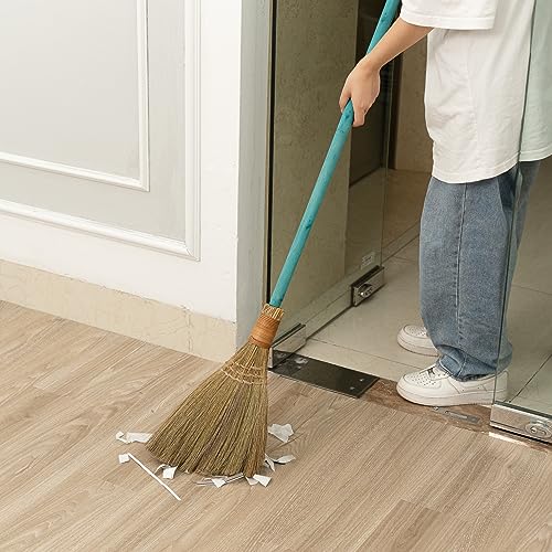 Vietnamese Straw Soft Broom with Green Wooden Handle - Traditional Decorative Sweeper - 45.28 Inch Length - Variation: Green