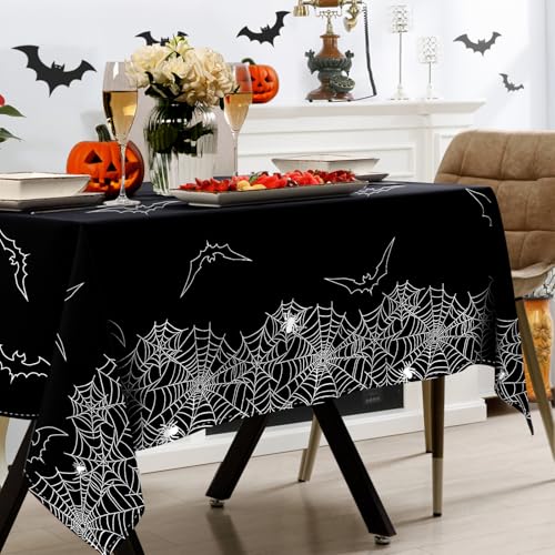 Halloween Spider Web Bat Tablecloth 52x70 Inch Outdoor Indoor Party Decor - Black