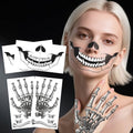 Halloween Face Tattoos Set - Waterproof Skeleton Zombie Clown Designs for Costume Makeup