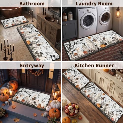 Halloween Horror Kitchen Rugs Set of 2 Non Slip Washable Indoor Floor Mats