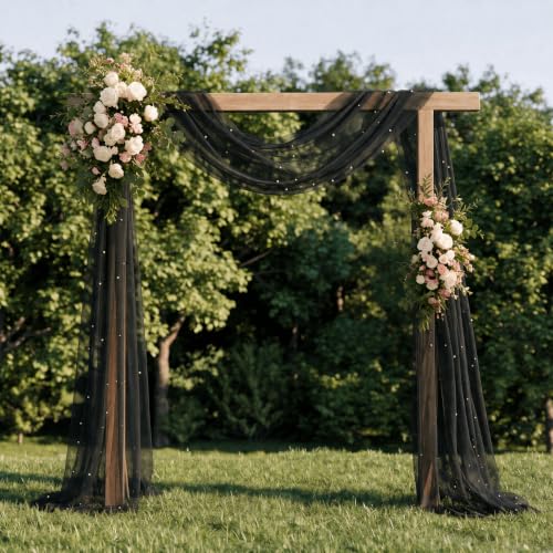 Pearl Black Gauze Table Runner 59x120 Inch for Holiday Wedding Dinner Party