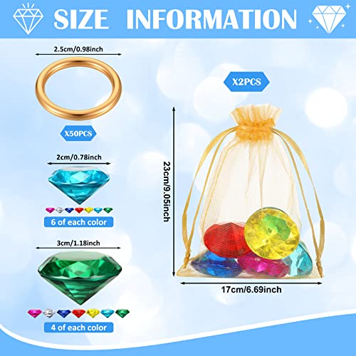 Acrylic Diamond Gems Jewelry Ring Set with Gold Rings & Storage Bag
