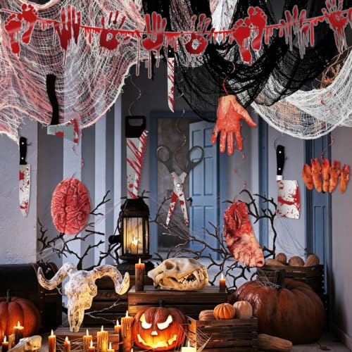Halloween Horror Hanging Decor Set - Creepy Vampire Scene 12 Pieces