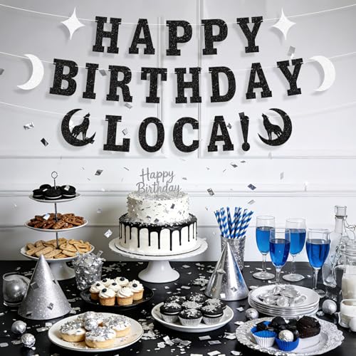 Vampire Theme Happy Birthday Banner Gothic Party Decorations - Black Glitter