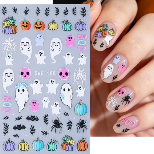 Halloween Nail Stickers 6 Sheets 5D Embossed Ghost & Pumpkin Design - Variation of THIS listing