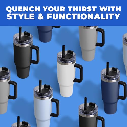 Black 10 Pack 40 oz Stainless Steel Insulated Tumblers with Lid Straw Handle – Customizable Drinkware