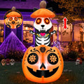 5 Ft Inflatable Halloween Skeleton Cat on Pumpkin with LED Lights - Day of The Dead Decor
