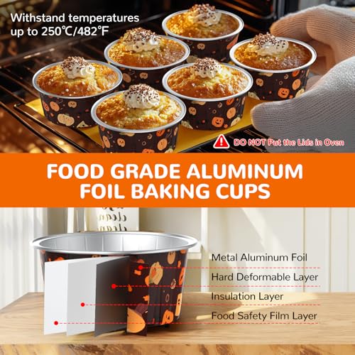 Halloween Mini Cake Pans with Lids 40 Pack - 5Oz Aluminum Foil Ramekins