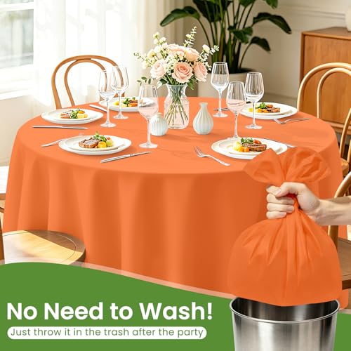 Disposable Orange Round Tablecloths - 84 Inch, 2 Pack, Waterproof & Stain-Resistant