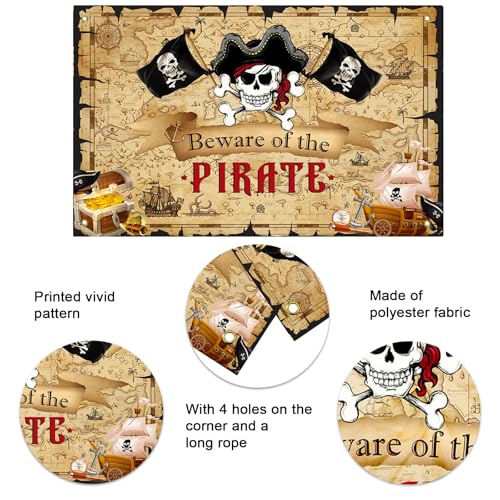 Pirate Backdrop Banner for Party Decorations 6x3.6ft - Treasure Hunt Theme