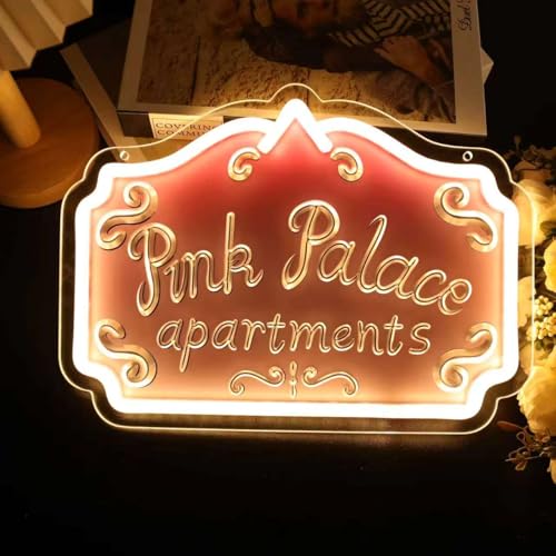 Pink Neon Palace Sign for Wall Decor - Dimmable LED Light for Bedroom & Party - Warm White & Pink Variant