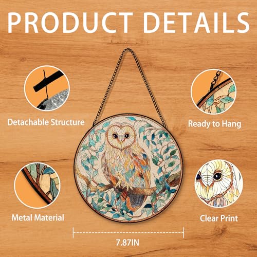 Owl Bird Stained Glass Sun Catcher - Indoor Window Hanging Decor - 7.8 Inches - Variation: Owl